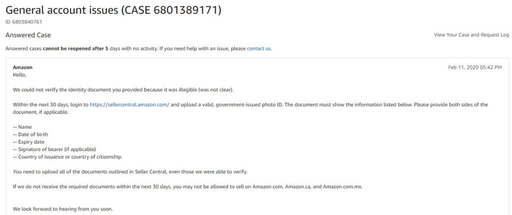 Phản hồi của Amazon về tài liệu bị mờ